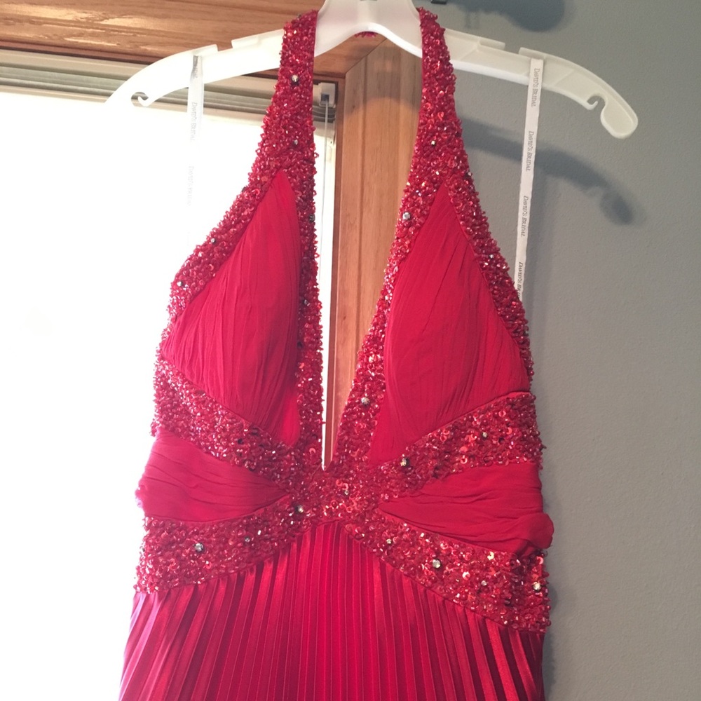 David’s Bridal Red silk/beaded dress
